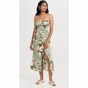 Reformation Marguerite Silk Dress Green Floral Tarragon Women’s Size 8